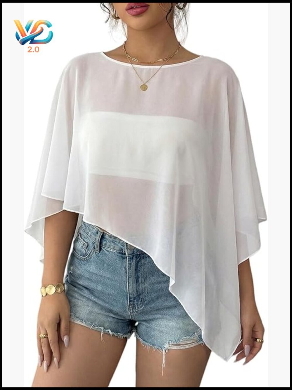Chiffon Capelet Batwing Sleeve Elegant Evening Wedding Shawl Wrap Asymmetric
